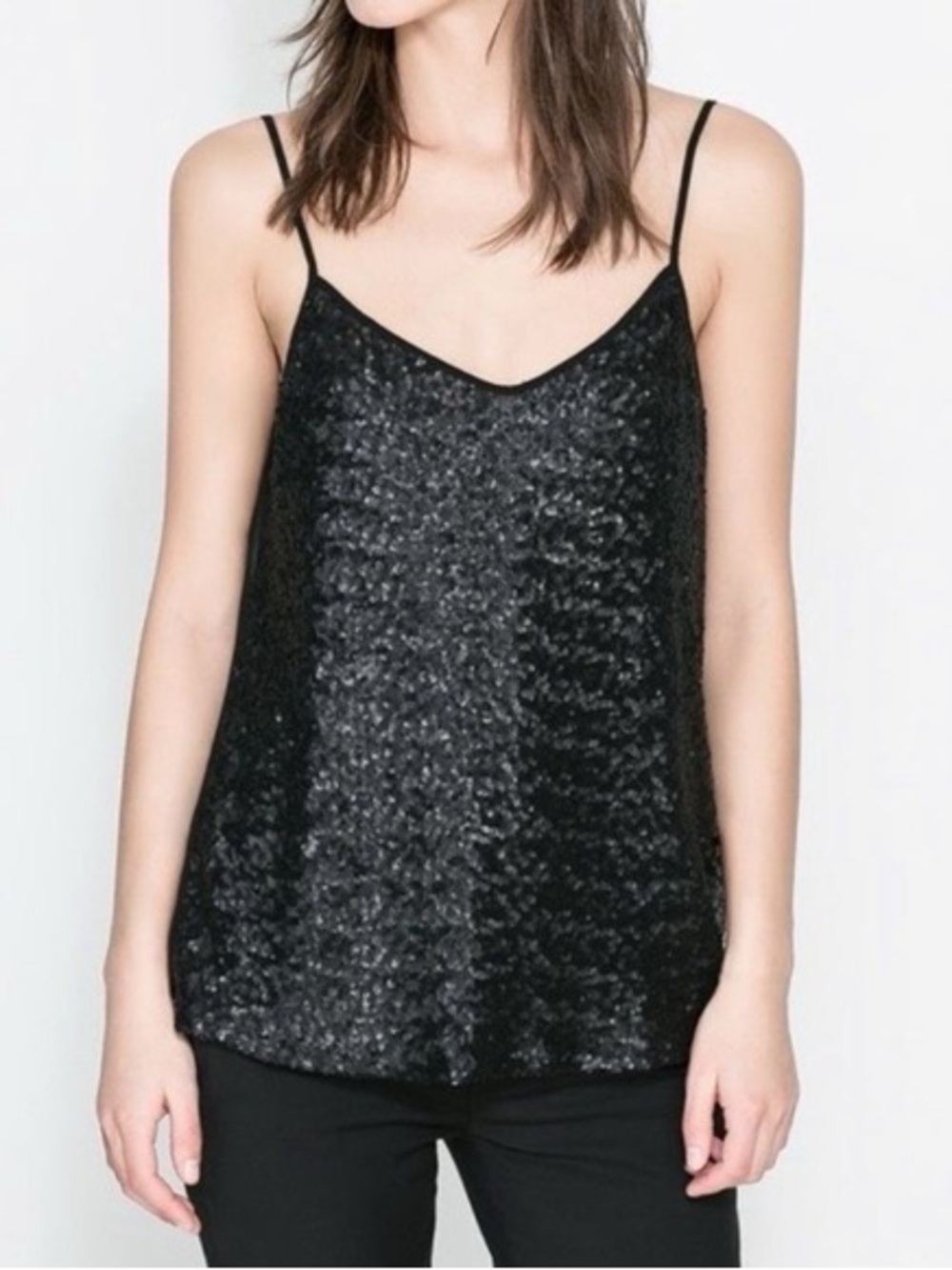Zara Black Sequin Tank Top Black size Small NWT